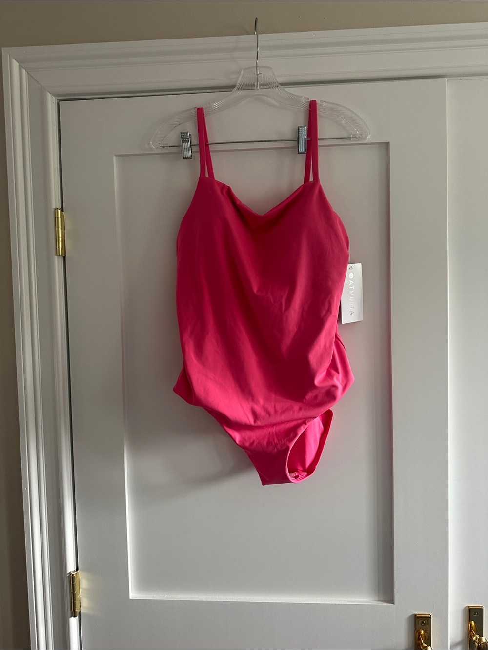 Coral pink square neck One-Piece Swimsuit